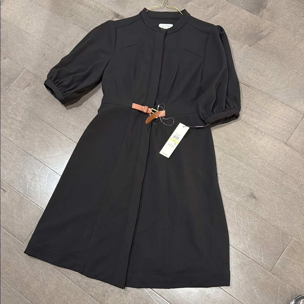 NWT sz 4 Black CK Dress with Belt